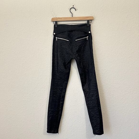 RTA Diavolina Skinny Jeans Black Metallic Pinstriped Folded Waist - Picture 2 of 16